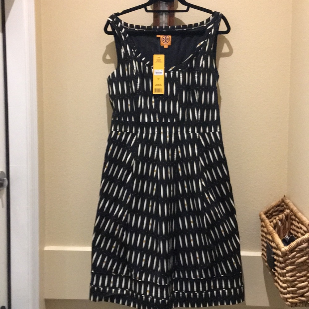 Tory Burch Marjorie Dress Black Tribal Print SZ 12